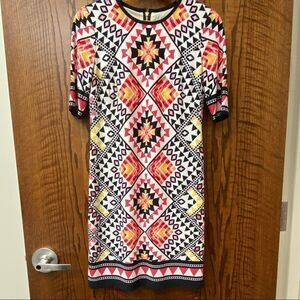 Eliza J Black And Pink Geometric Tribal Print Mini Sheath Dress‎